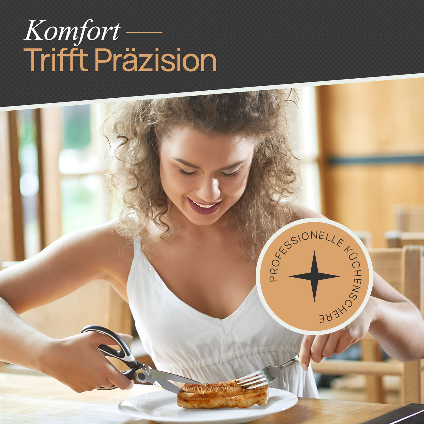 Küchenschere Edelstahl vom Scherenpalast®, Geflügelschere, Mehrzweck Haushaltsschere, Stoffschere, Schere mit Schutzhülle für Geflügel, Knochen, Fisch, Kräuter & Gemüse, Dosenschneider, Nussknacker