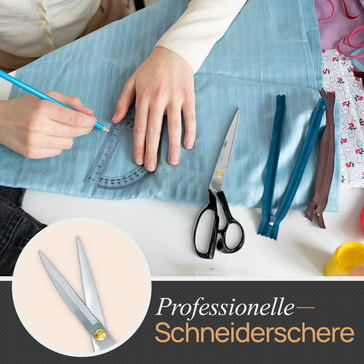 Scherenpalast® Große Schneiderschere 30,5 cm – Profi Nähschere & Stoffschere aus rostfreiem Edelstahl – scharf & ergonomisch mit Fadenschneider, Daumenauflage & Geschenkbox – Nähzubehör