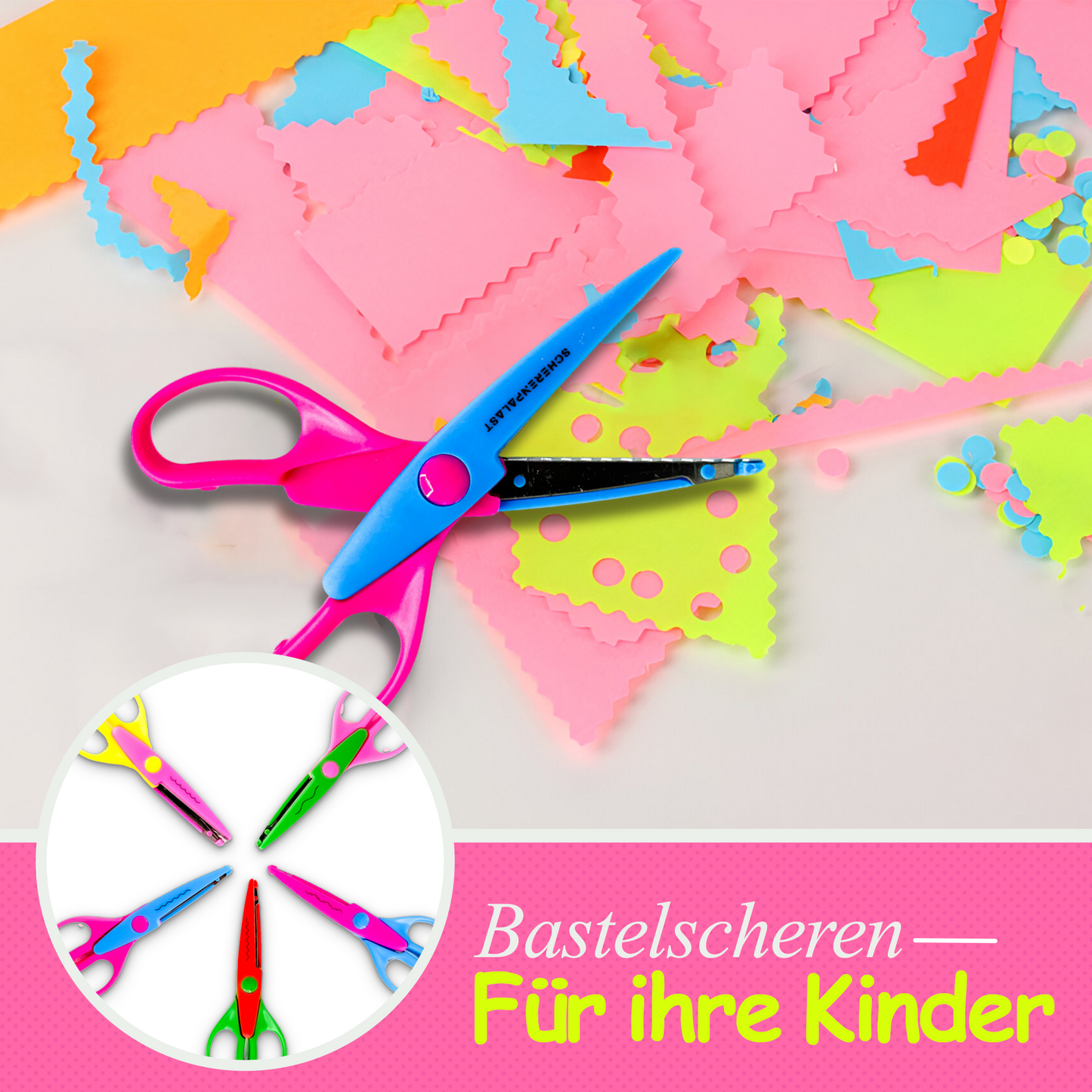 Scherenpalast® Kinder Bastelscheren 5er-Set – Zick-Zack- & Dekoscheren für kreative Bastelarbeiten, Scrapbooking & Schule – sichere Kinderscheren mit verschiedenen Schnittmustern