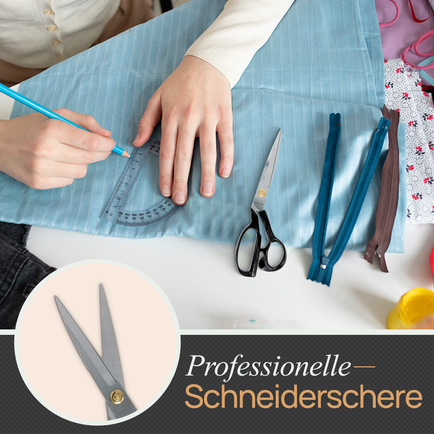 Scherenpalast® Schneiderschere 25,4 cm – scharfe Nähschere & Stoffschere aus rostfreiem Edelstahl – Profi Textilschere mit Fadenschneider, ergonomischer Griff & Geschenkbox – Nähzubehör