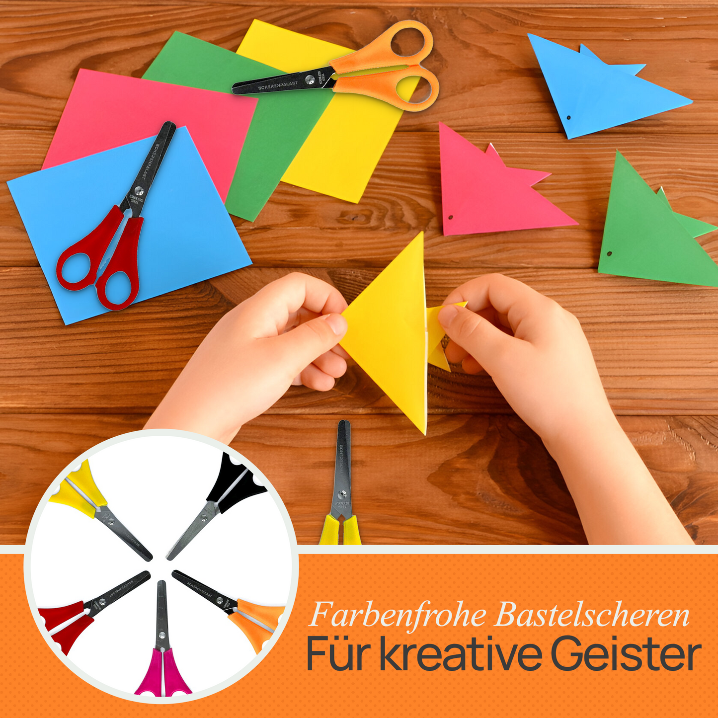 Scherenpalast® Kinderscheren-Set (5 Stück, 13 cm) – sichere Bastelscheren mit abgerundeter Spitze & 5 cm Lineal – für Kinder ab 3 Jahren, Schule & Basteln – ideal zum Schulstart & 1. Klasse