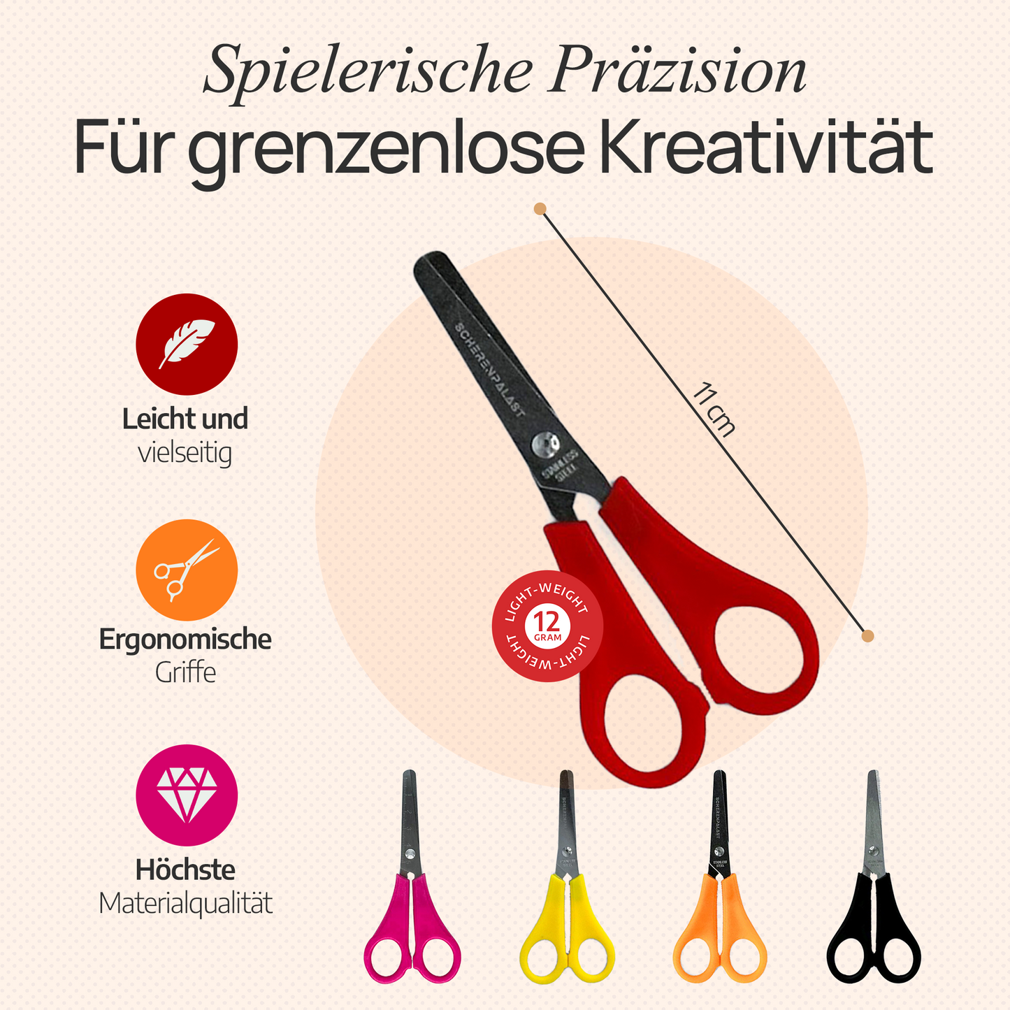 Scherenpalast® Kinderscheren-Set (5 Stück, 13 cm) – sichere Bastelscheren mit abgerundeter Spitze & 5 cm Lineal – für Kinder ab 3 Jahren, Schule & Basteln – ideal zum Schulstart & 1. Klasse