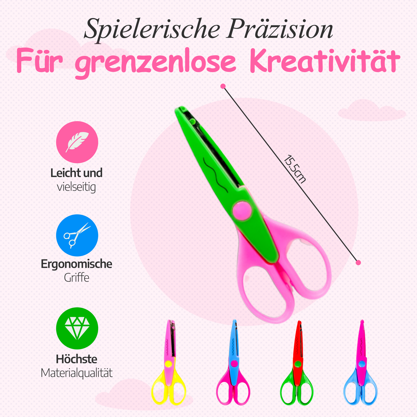 Scherenpalast® Kinder Bastelscheren 5er-Set – Zick-Zack- & Dekoscheren für kreative Bastelarbeiten, Scrapbooking & Schule – sichere Kinderscheren mit verschiedenen Schnittmustern