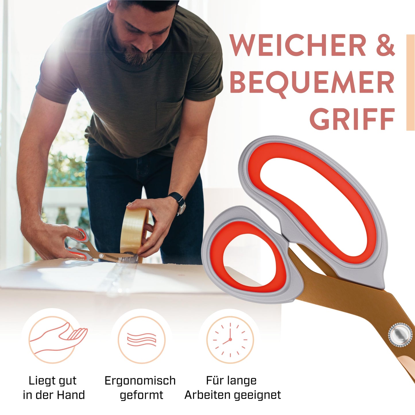 Scherenpalast® Premium-Scheren Set 4-teilig, kupferrot, titanbeschichtet – 23,5 / 20,5 / 17,5 / 13,5 cm – Premium Haushaltsschere & Stoffschere, Profi Schneiderschere, Nähzubehör & Bastelschere