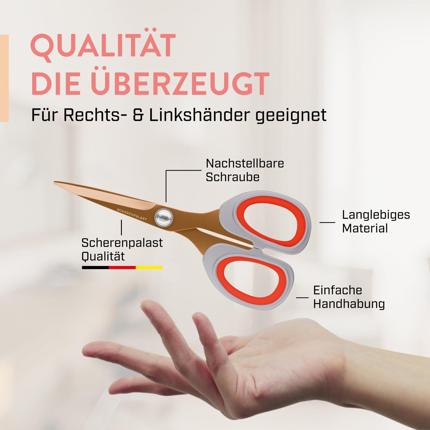 Scherenpalast® Premium-Scheren Set 4-teilig, kupferrot, titanbeschichtet – 23,5 / 20,5 / 17,5 / 13,5 cm – Premium Haushaltsschere & Stoffschere, Profi Schneiderschere, Nähzubehör & Bastelschere