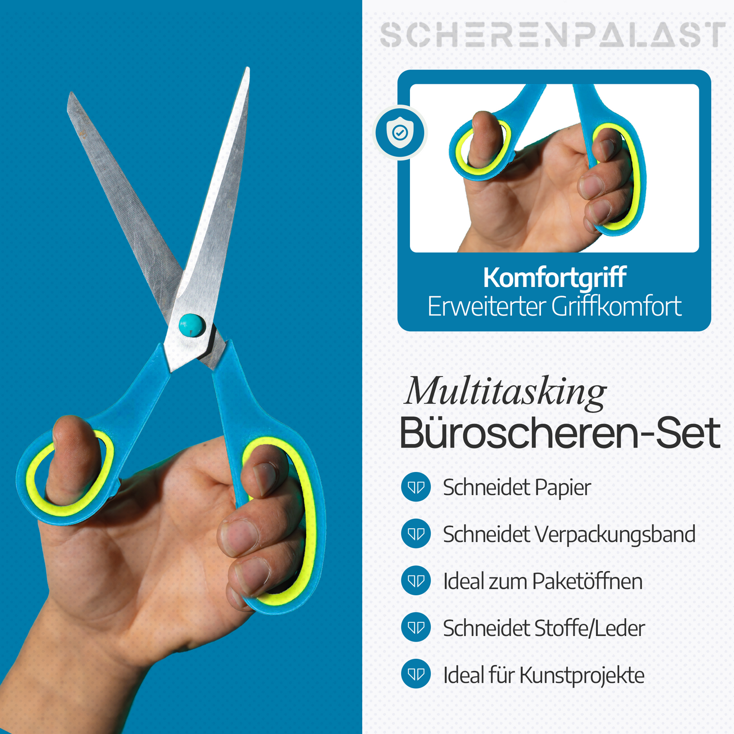 Scherenpalast® 4-teiliger Scheren-Set (24,5 / 21,5 / 14,5 / 12,5 cm) – ultrascharfe Klingen & ergonomische Griffe – aus Edelstahl für Büro, Haushalt & Basteln – für Rechts- & Linkshänder