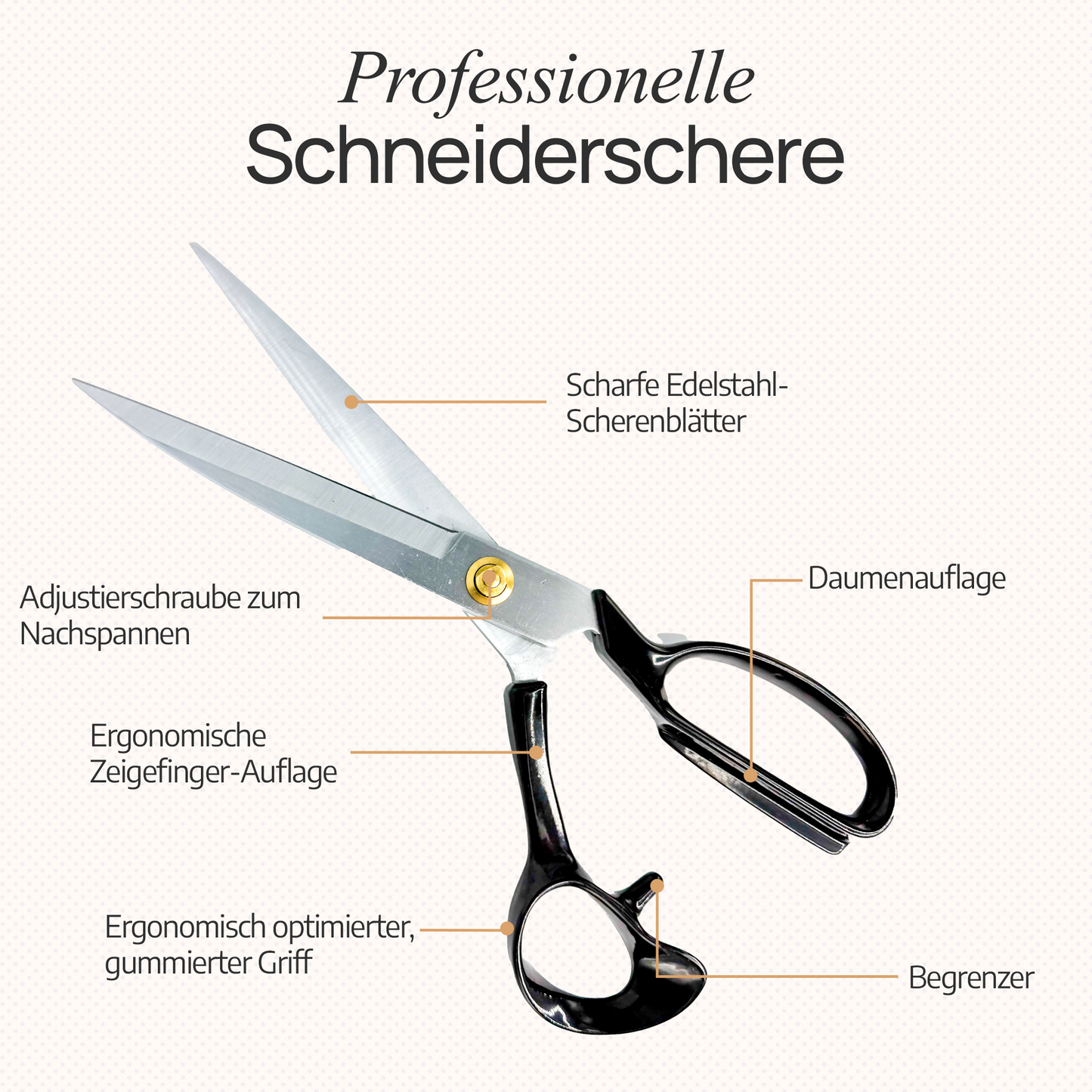 Scherenpalast® Große Schneiderschere 30,5 cm – Profi Nähschere & Stoffschere aus rostfreiem Edelstahl – scharf & ergonomisch mit Fadenschneider, Daumenauflage & Geschenkbox – Nähzubehör