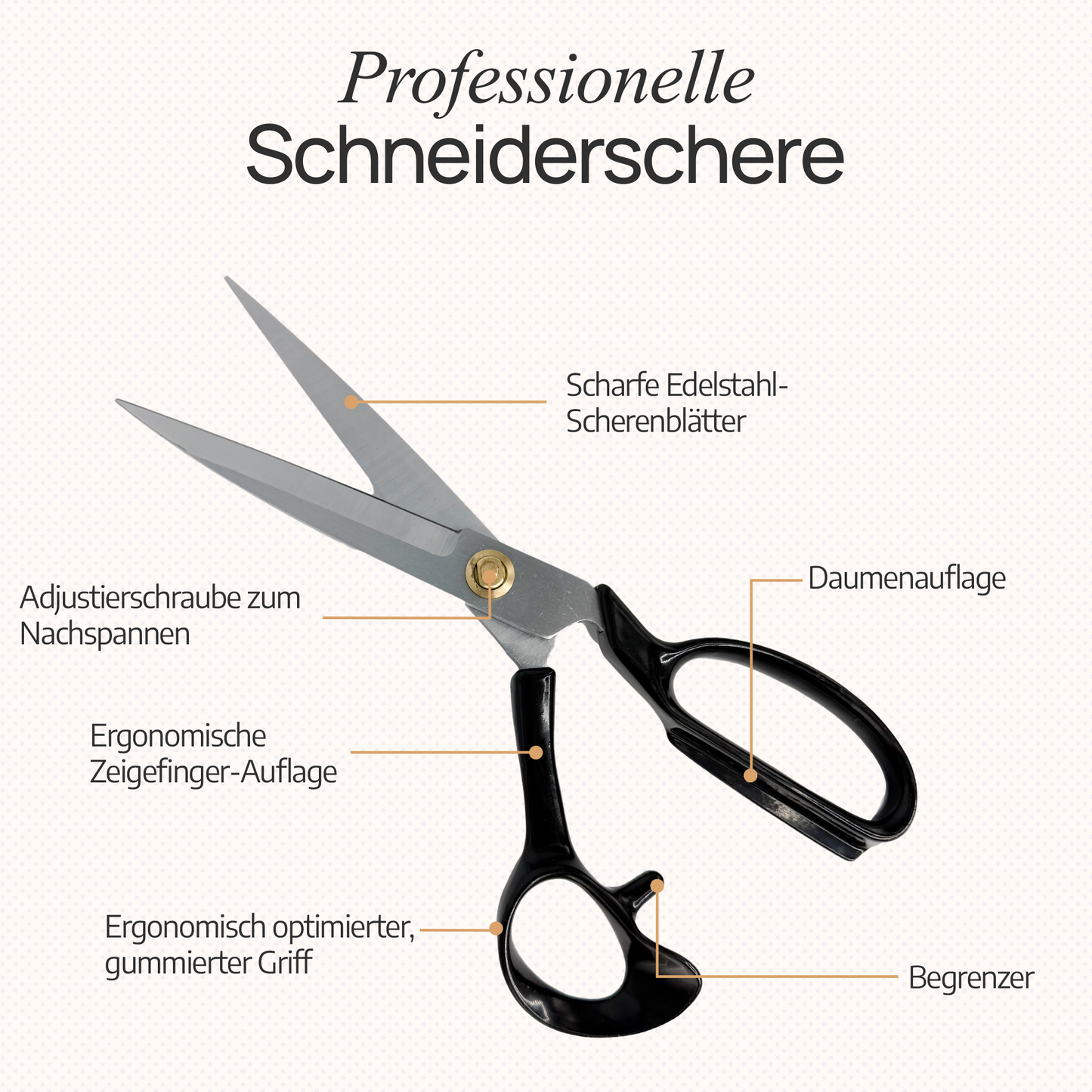 Scherenpalast® Schneiderschere 25,4 cm – scharfe Nähschere & Stoffschere aus rostfreiem Edelstahl – Profi Textilschere mit Fadenschneider, ergonomischer Griff & Geschenkbox – Nähzubehör