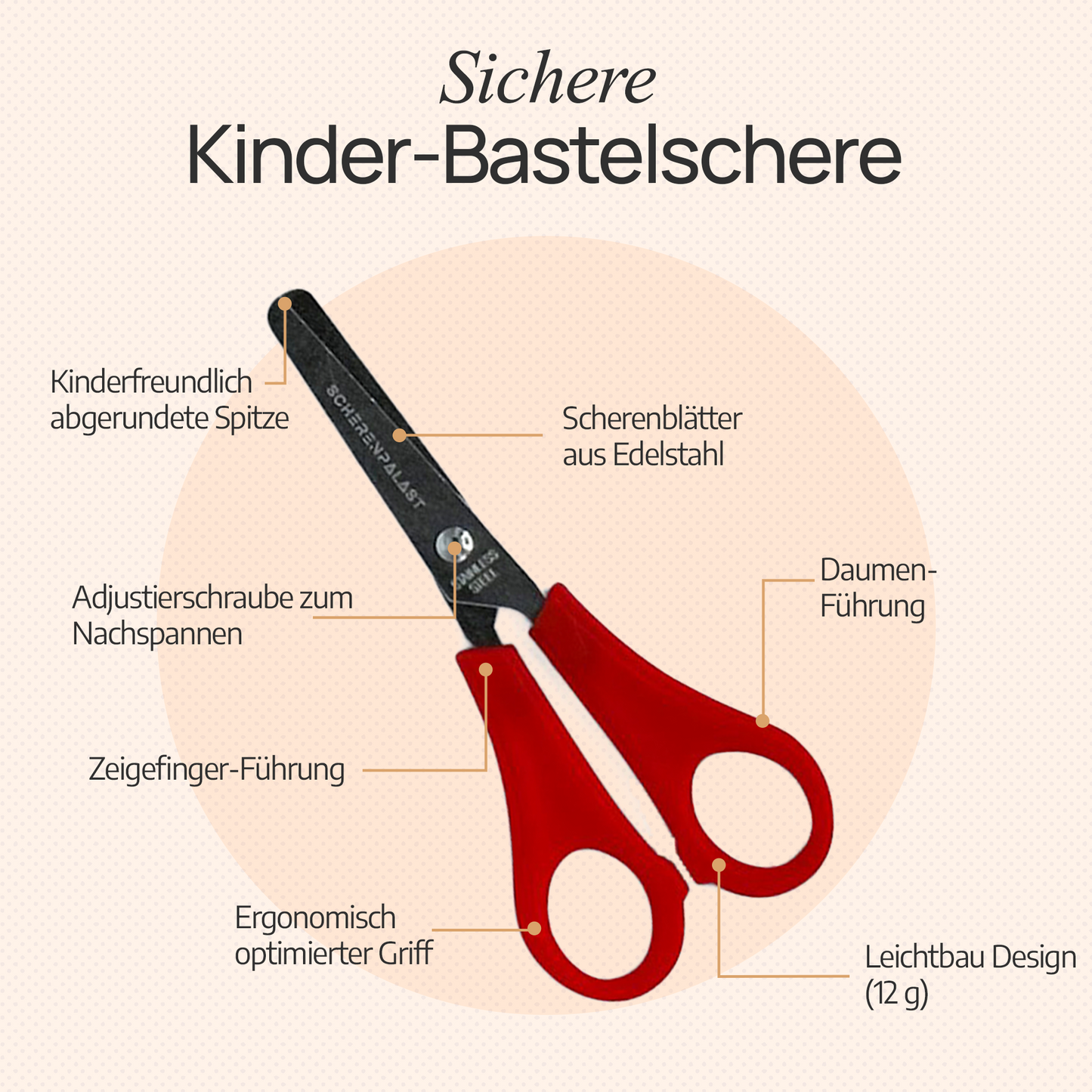 Scherenpalast® Kinderscheren-Set (5 Stück, 13 cm) – sichere Bastelscheren mit abgerundeter Spitze & 5 cm Lineal – für Kinder ab 3 Jahren, Schule & Basteln – ideal zum Schulstart & 1. Klasse